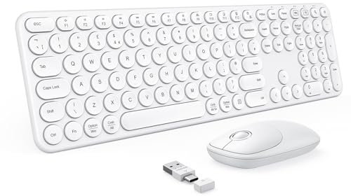 Seenda Wireless Keyboard and Mouse Set, USB A and Type C, Full Size Round Key, Compatible with Apple Mac OS, Windows Computer Laptop PC, White