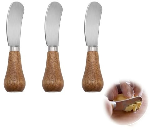 SKDFHOD 3 Stück Buttermesser, Edelstahl Buttermesser Klein, Käsemesser, Stehendes Kleiner Butterschaber mit Holzgriff, für Käse Butter Marmelade Tägliches Frühstück Spreader(Silber)
