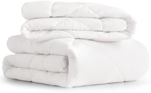 CozyLux Couette 260x240 4 Saisons 3 en 1(150g/m²+ 300g/m²= 450g/m²) Été Légère + Mi-Saison = Tempérée Chaud Hiver avec Boutons Pression, 240x260 Blanc
