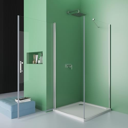DOOLEEWEE 100 x 80 cm Eckeinstieg Duschkabine Pendeltür Duschtür mit Seitenwand Duschwand Duschabtrennung Glas aus 6mm ESG, Nano Beschichtung,Höhe 195 cm,OHNE Duschtasse