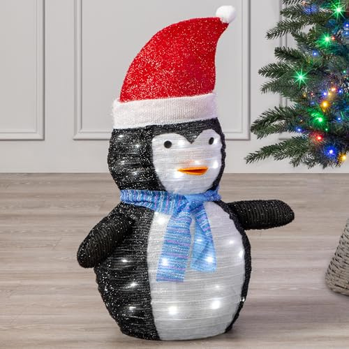 Christow Christmas Penguin Light, Fun Pop Up Xmas Character with 45 White LED Bulbs, Indoor Outdoor, Home Garden, Battery Operated with Timer (H70cm x W30cm x D30cm)