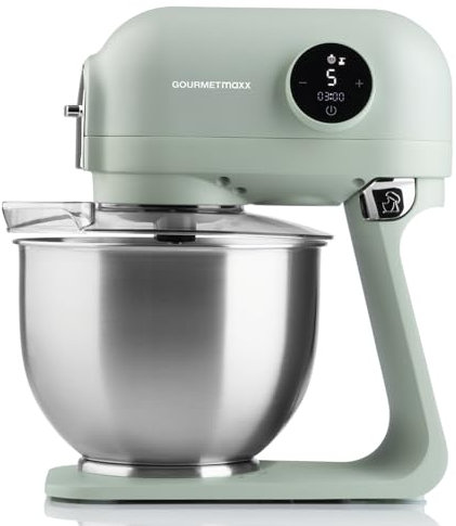 GOURMETmaxx Küchenmaschine & Rührgerät | Planetarische Küchenhilfe mit digitalem Display inkl. Rührschüssel und Aufsätze | Leistungsstarker Mixer mit Schneebesen und mehr | Elektrische Knetmaschine