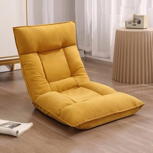 GWWBD Hochlehniger Stuhl Verstellbarer Bodensofa-Stuhl Bodensessel Yoga Meditation Kissen Loungesessel Für Balkon,Bequemer Schlafsessel Für Die Mittagspause(Color:Gelb)