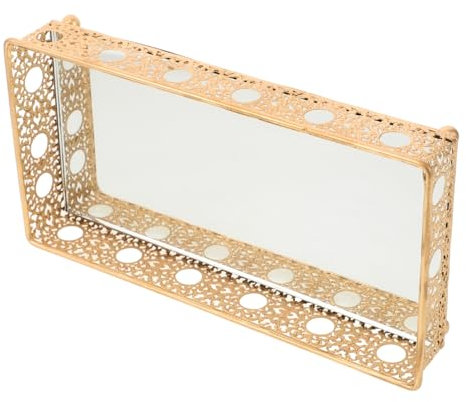 LIFKOME Elegantes Schminktablett für Kommoden aus Glas und Metall in Gold Kompakt und Tragbar Spiegeltablett für Schminktisch zu Hause