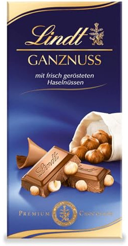 Lindt Schokolade Ganznuss | 100 g Tafel | Alpenvollmilch-Schokolade mit frisch gerösteten Haselnüssen | Schokoladentafel | Schokoladengeschenk | 100g (10er Pack)