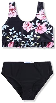 Arshiner Ensemble Bikini pour Filles Bustier Volants Culotte Bikini Tankini Enfants Maillots Bain Deux Pièces Imprimé Floral D'été Plage Surf Maillots Bain 5-14 Ans