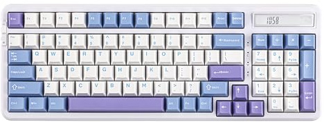 EPOMAKER Cypher 96 Gaming Clavier sans Fil avec Batterie 8000mAh, Clavier Mécanique avec pavé numérique et Calculatrice, échangeable à Chaud y RGB (Blanc Bleu, Flamingo Switch)