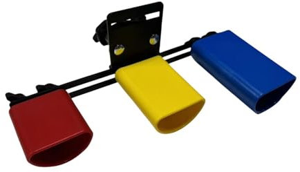 LOVIVER Hoch- und Tiefton-Kuhglocken-Percussion-Kuhglocken-Set mit Halterung Hoch- und Tiefton-Kuhglocken-Klöppel-Set für Schulunterrichtsbands, Blau Gelb Rot
