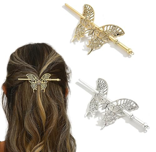 LunarCharm 2 stücke Schmetterling Haarnadel Metall Haar Pins Vintage Hohl Haar Stick Haar Zubehör für Frauen für Dünnes Haar und Dickes Haar