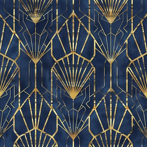 JIAOQSS Klebefolie Möbelfolie Tapete Gold Geometrie Blau Mustertapete Klebefolie Muster Möbelfolie Selbstklebend Möbelaufkleber Wasserdichte Klebetapete Vinyl Folie für Möbel Wand Schrank Küche