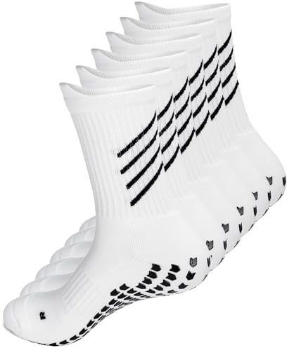 Gogogoal Calcetines deportivos antideslizantes hombre mujer de algodón transpirable con agarre fútbol ​​running cicmo senderismo rugby Blanco L 3P