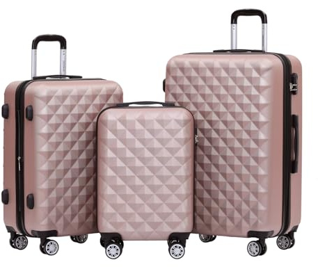 BEIBYE Zwillingsrollen 2066 Hartschalen-Koffer: 15 Farben, ABS-Kunststoff, Zahlenschloss mit Doppelreißverschluss, Exklusive Innenausstattung und umfangreiche Funktionen(Rosa Gold, Set)
