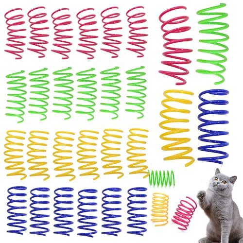 HSLPSM 40 Stück Katzenspielzeug Spirale, Bunte spirale Spielzeug Katze, Katzenspielzeug Plastik Spiralen, Kreatives Kunststoff Spiralfedern Spirale, Neuheit Haustiere Spielzeug für Katze KäTzche