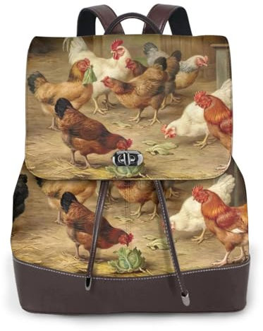EdWal Sac à dos en cuir imprimé poulet rôti poule ferme sac à dos pour ordinateur portable sac à dos pour femme mode multifonction pour le travail, le voyage, Noir , taille unique