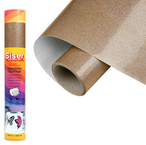 Siser EasyPSV Glitter Glitter Vinyl Permanent Glitter Klistermärke. Guld 150 x 30 cm, för att skräddarsy föremål, perfekt för inomhus- och utomhusbruk