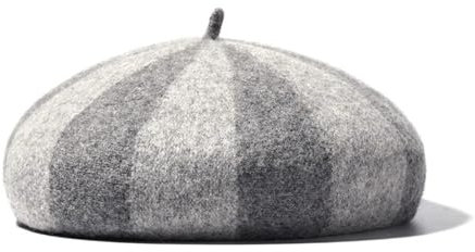 Damenhut Wolle Baskenmütze Strick Tweed Kontraststreifen Japanische Maler Britische Retro Herbst Winter Hüte, grau, M