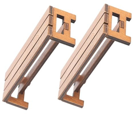BESPORTBLE 2stücke Miniatur Holzbank Holzstuhl Modell Puppenhaus Zubehör Miniatur Gartenmöbel Dekoration Für Wohnzimmer Schlafzimmer DIY Requisiten Wohnaccessoires