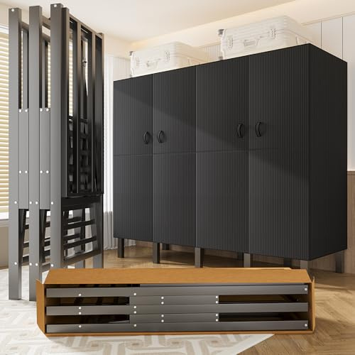 Faltbarer Kleiderschrank, 500 Kg, 242cm Großer Kapazität Stoffkleiderschrank mit 2 Hängenden Schienen, Tragbarer Stoffschrank Kleiderschrank mit Abdeckung für Schlafzimmer (B black door, 125cm)
