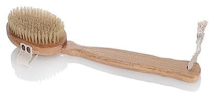 BAZEITFLOW Brosse De Bain En Bois De Nanmu Brosse De Douche Avec Poils Naturels Manche Bois Courbé Corporel