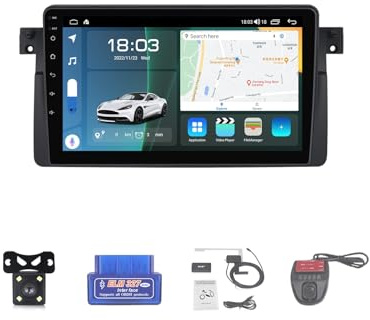 Genérico Radio para Coche Android 12 de 9 para E46 Sedán (1998-2005), Radio Multimedia 2 DIN con CarPlay inalámbrico, Android Auto, GPS, Bluetooth 5.0, SWC, DVR, OBD II, FM/Am, RDS, Dab+, DSP