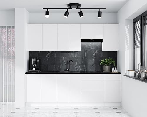 AXLIVING Aquileia Küchenzeile 240 cm – Weiß Matt mit Arbeitsplatte Vulkanisch Schwarz