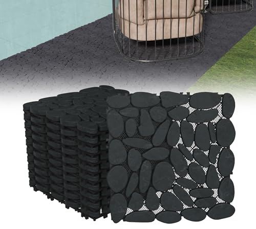 XMTECH 11 Stück Mosaik Kieselstein Fliesenmatten 30x30 cm, Strukturierte rutschfeste Naturstein Oberfläche, wetterfeste Mosaikfliesen für Bad, Balkon und Terrasse (Schwarz Geschnitten)
