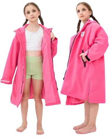 Summshall Kids Changing Robe | Dry Coat & Surf Poncho | Waterproof Windproof with Reflective Strips & Zipper Pockets | Swimming, Beach, Surfing Robe for Children