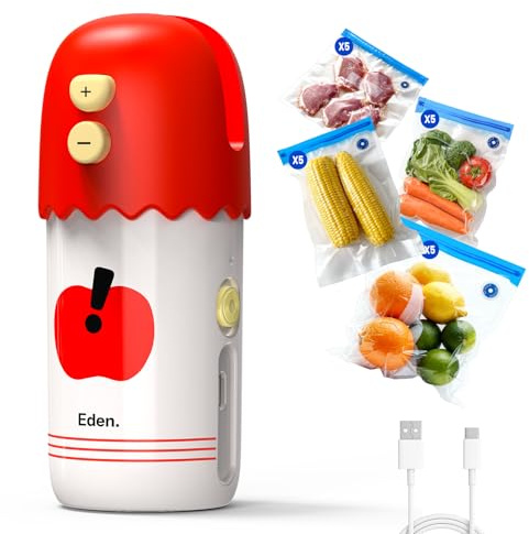 3 en 1 Mini Sellador de Bolsas Integración de Corte, Sellado Térmico y Vacío, Envasadora al Vacio Manual Incluye 20 Bolsas Vacío Alimentos, Mini Envasadora al Vacio Carga USB Vacuum Sealer-Rojo