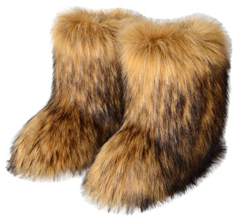 AEGJEGVD Bottes de Neige Femme Fausse Fourrure épaisses Bottes mi Mollet Femmes en Fourrure Moelleuse Hiver Neige Chaussures d'Intérieur Extérieur Botte Doublure Chaude Confort Antidérapant Boots Ski