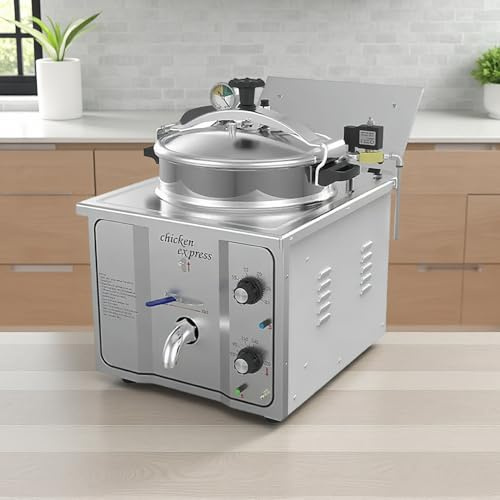 WEIMILOR Freidora a presión eléctrica Profesional de 16 L para encimera: 3000 W, Acero Inoxidable, con Temporizador y Bloqueo de Seguridad, freidora económica (16,23 galones) para Pollo crujiente