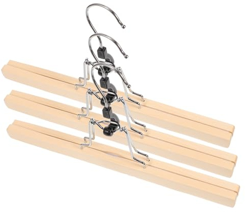 DIKACA 3 Pezzi Grucce Appendipantaloni e Gonne in Naturale Solido Design con Pinze Totale per Mantenere la Forma Robusto Pieghe per Pantaloni Gonne e Pantaloncini
