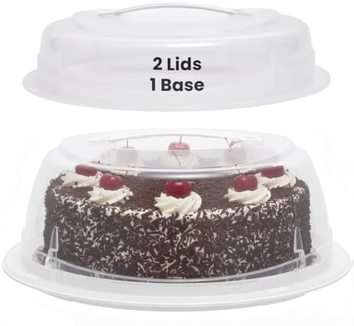 Knight Cake Carrier With Handle | 30cms Round Cake Box | One Base & Two Lids Suitable For Round Cakes and Cupcakes | White Base With 2 Transparent Lids | Secure Locking For Safety.