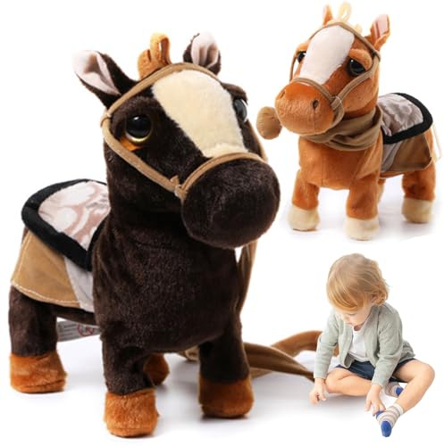 Peluche Cavallo Nero - Pony Interattivo Che Cammina Con Musica E Danza, Robot Peluche Cantante Per Bambini E Bambine, Divertente Giocattolo Da Portare A Passeggio Per Ragazzi E Ragazze black