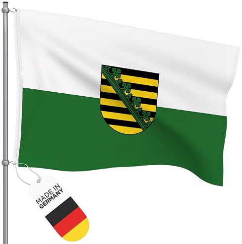 FBS Premium Flagge mit Ösen - Wetterfeste Flagge Deutschland 150x100cm - Strapazierfähige Fahnen und Flaggen aus aller Welt - Deutschland Fahne aus Spun-Polyester 155g/m (Sachsen)