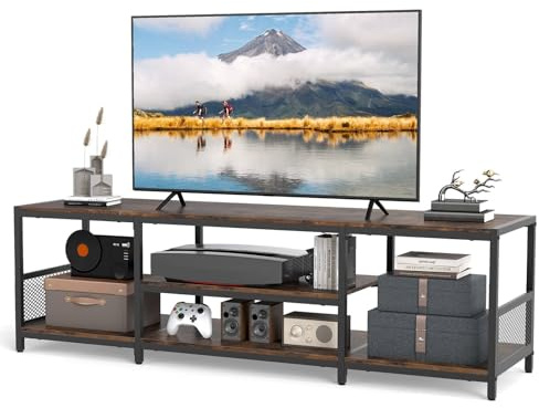 Multigot TV Stand for TVs up to 65 Inches, Industrial TV Unit Console Table | Metal Frame Wooden Television Cabinet Media Entertainment Center with Open Storage Shelves for Living Room Bedroom