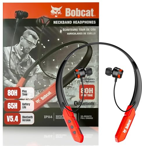 CJ TECH Bobcat Neckband Bluetooth Headphones - Earphones with Microphone, 80H Battery, Fast Charging - IPX4 Sweatproof Sports Headphones for Running, Jobsite, Gym, and Workout