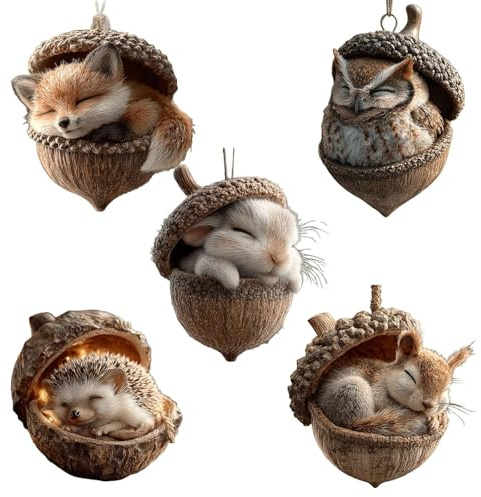 Waldtiere Eichels Ornaments, Acryl Tiere Aus Tannenzapfen Weihnachtsbaumschmuck Deko, 2D Lustiges Tier Tannenzapfen Weihnachtsbaumschmuck für Heims Deko (1 Set)