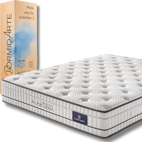 dormidarte Colchón 135_x190_ cm Muelles Ensacados con Tejido Aloe Vera, Reversible Doble Cara Firme/Suave, Firmeza Media, Transpirable y con Independencia de Lechos
