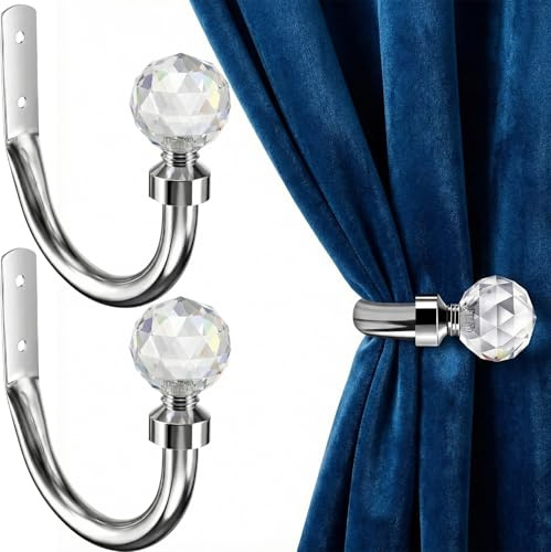 Cnwinu 2 Stück Vorhang Raffhalter, Kristallkugel Raffhalter für Vorhänge, U-förmige Metall Vorhang Halterung, Gardinenhalter Wand, Vorhanghalter, Gardinenraffer für Wohnzimmer, Schlafzimmer und Büros
