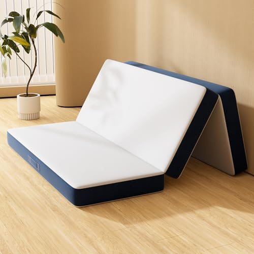 DEWINNER Folding Mattress Double, 135x190x10cm | 10cm thick foam mattress, removable machine-washable cover, built-in carry handle, suitable for guests, travel and camping