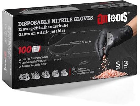 antools Food Safe Disposable Nitrile Gloves, Powder-Free, Textured Fingertips, Latex-Free, for Cooking, Food Prep, Cleaning, Pet Care, DIY, Black, Large