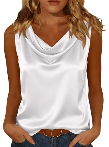 SCBFDI Caraco Femme Soie Chemisier Satin ÉLégant et Décontracté Col Drape | Débardeur Sans Manches Doux Respirant Basique Haut de Le Bureau Affaires Quotidiennes