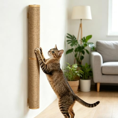 Wandkratzsäule Katzen, Kratzwand für Katzen, Holz Kratzsäule zur Wandmontage, Katzenkratzbaum Wandmontage, Wand Kratzstamm,Kratzsäule Kratzbaum Groß