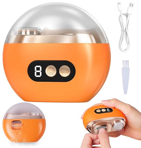 3-in-1 Electric Nail Clipper for Fingernails Automatic Nail Trimmer | Rechargeable with 3 Speeds & LED Light, Safe Nail File Set for Adults Elderly Women Kids (Orange)