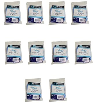 Nitrile Powder Free 2 Blue Exam Medical Gloves, Latex free, Non-Sterile, Finger Texture, Large 10 Pairs