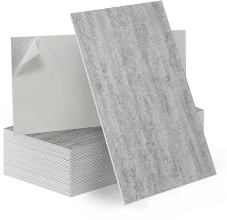 Tarwanear Fliesenaufkleber Bad, Klebefliesen Küche 50 Stück Selbstklebende Wandfliesen, 60 x 30 cm, PVC Wandaufkleber, zum Abziehen und Aufkleben, Wasserdicht, für Badezimmer, Backsplash(Zementgrau