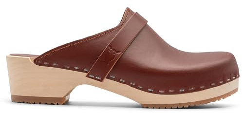 Sandgrens Handmade Swedish Wood Clogs for Women, Low Heel Mule US 10 | Tokyo Cognac Veg Tan LT, EU 41