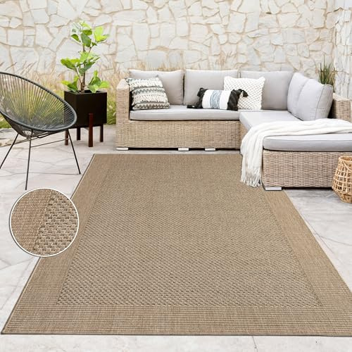 Paco Home Tappeto Per Esterno Terrazzo Balcone Tappeto Cucina Bordura Sisal Monocolore Beige, Dimensione:80x150 cm