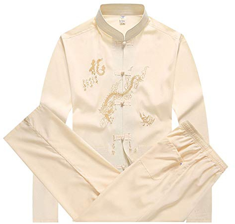 keephen Chinesisch Kleidung Tang Anzug - Traditionell China Ancient Kostüm Kampfkunst Tangzhuang Kung Fu Lange Ärmel/Kurzarm Jacke Anzug Hemd Outfit Uniform für Herren
