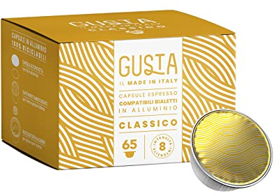 Gusta Capsule Compatibili con Sistema Bialetti, Alluminio, Gusto Classico, Box da 65 Capsule, 100% Riciclabili, Intensità 8